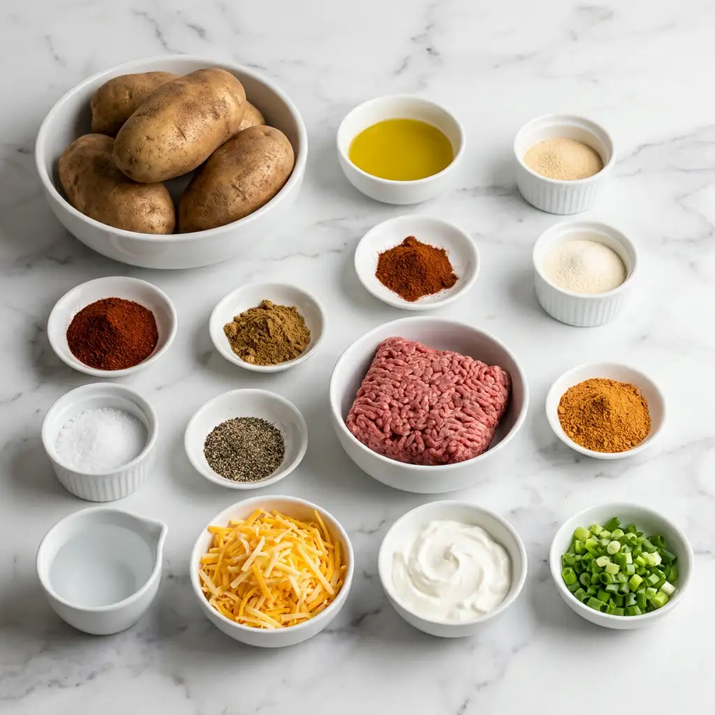 Ingredients for Cheesy Taco Potatoes