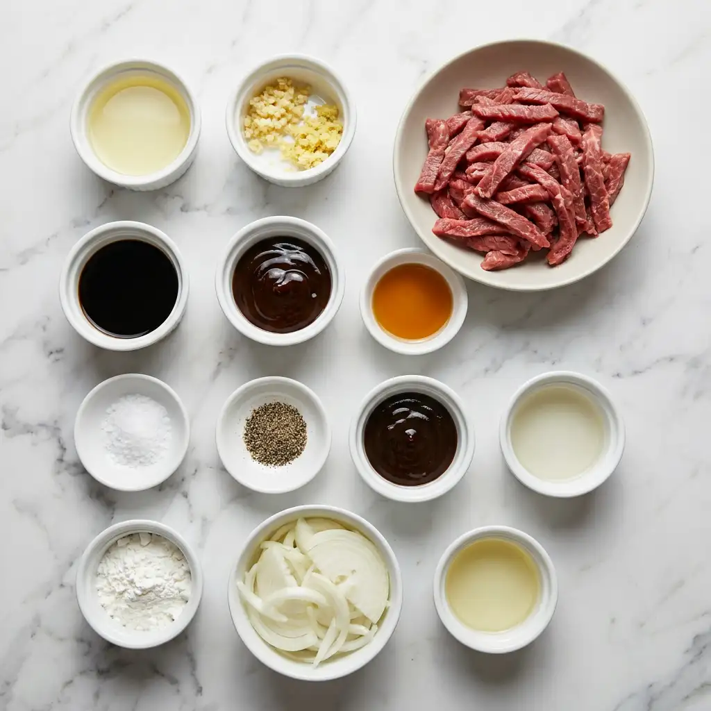 Ingredients for Sizzling Chinese Pepper Steak with Onions