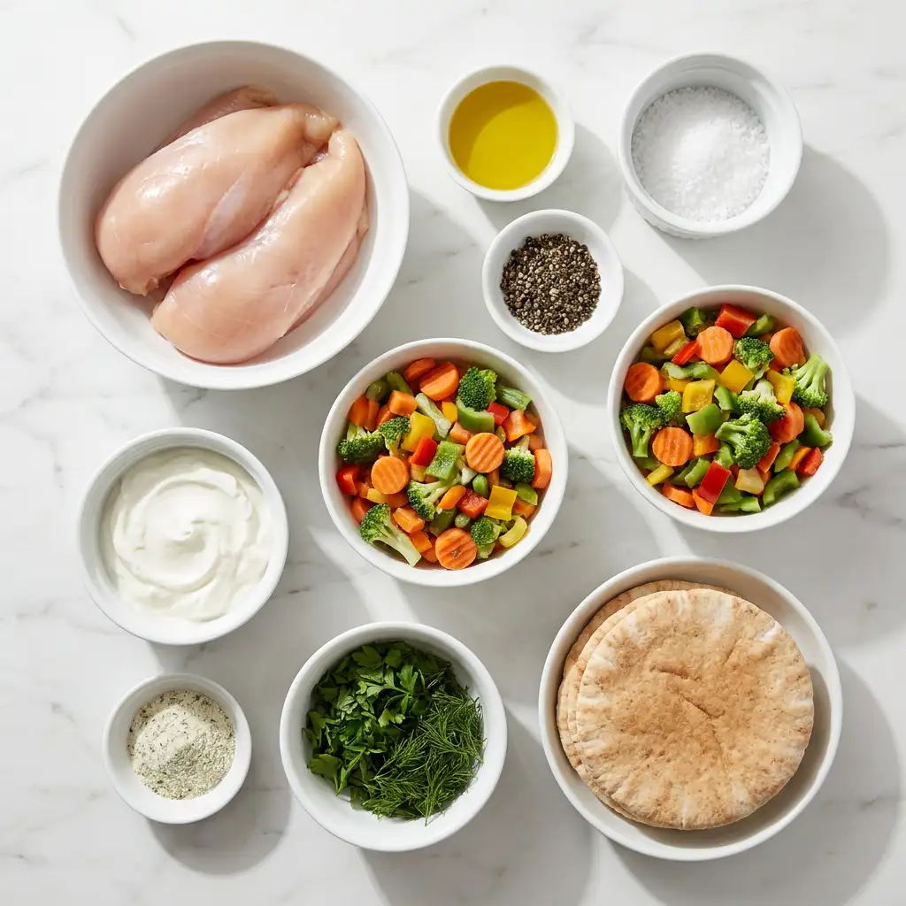 Ingredients for Sheet Pan Chicken Pitas with Herby Ranch
