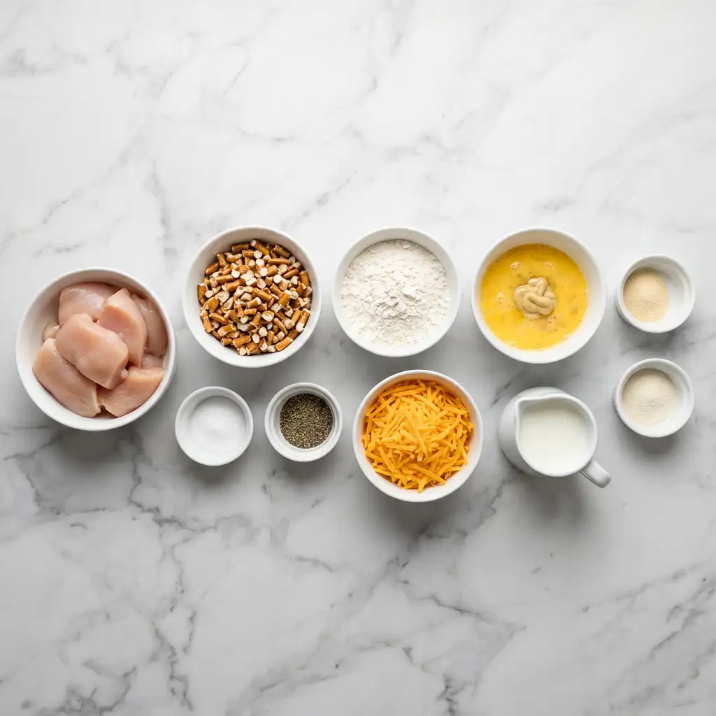 Ingredients for Pretzel Chicken with Mustard-Cheddar Sauce: An Amazing Ultimate Recipe