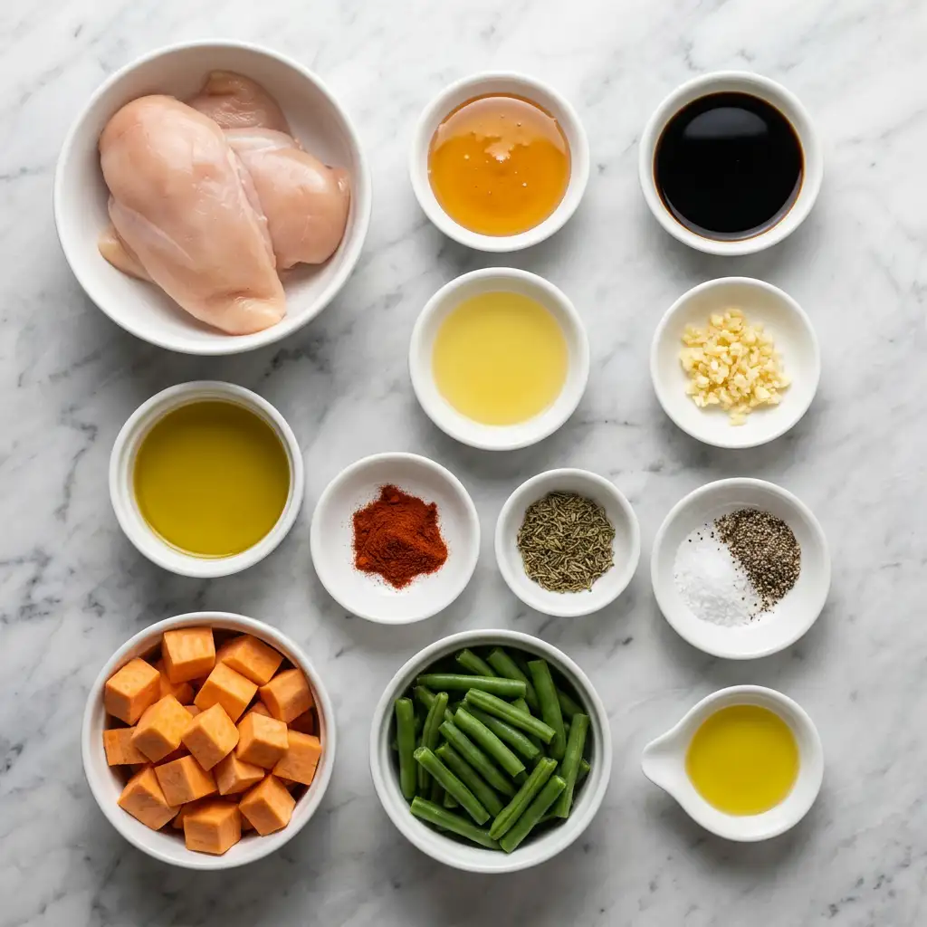 Ingredients for Discover the Best Honey Garlic Chicken and Sweet Potato Recipe for a Quick and Delicious Dinner