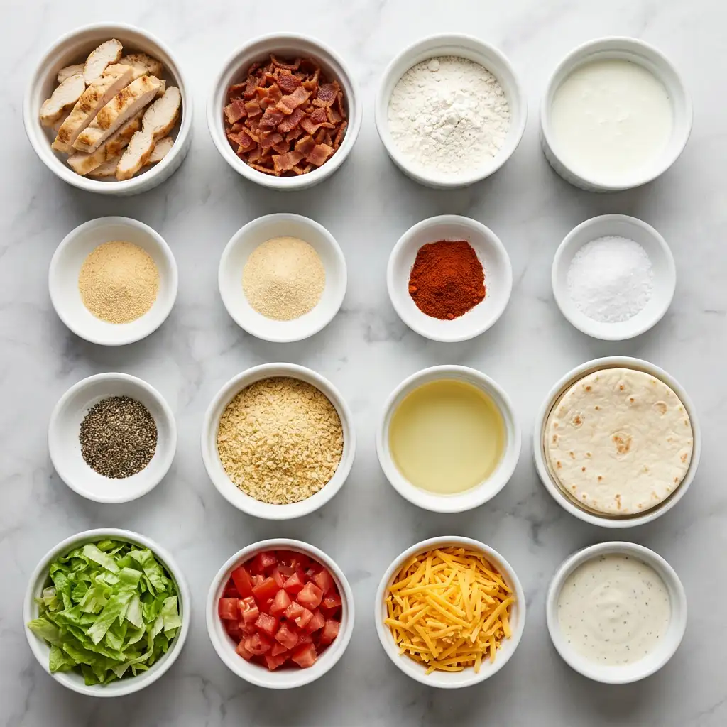 Ingredients for Crispy Chicken Bacon Ranch Wrap