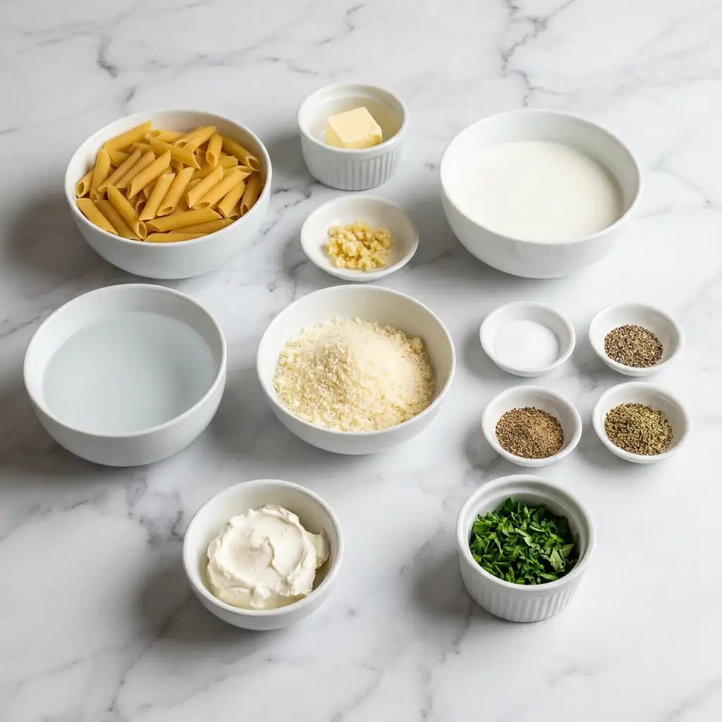 Ingredients for One Pot Creamy Garlic Pasta (Just 20 Minutes!)