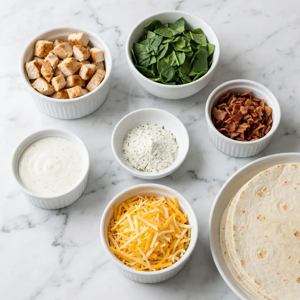 Ingredients for Crispy Chicken Bacon Ranch Wraps