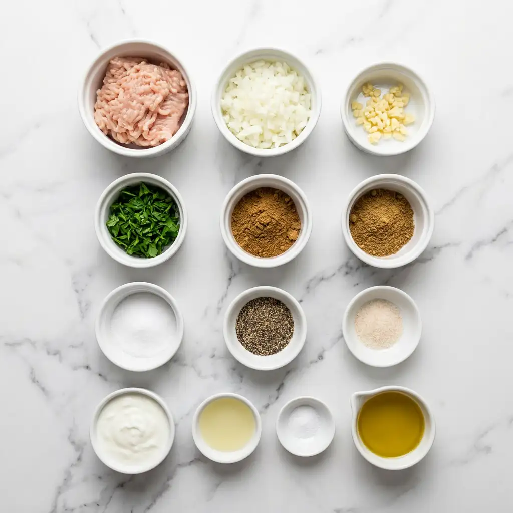 Ingredients for Chicken Kofta Garlic Yogurt Sauce