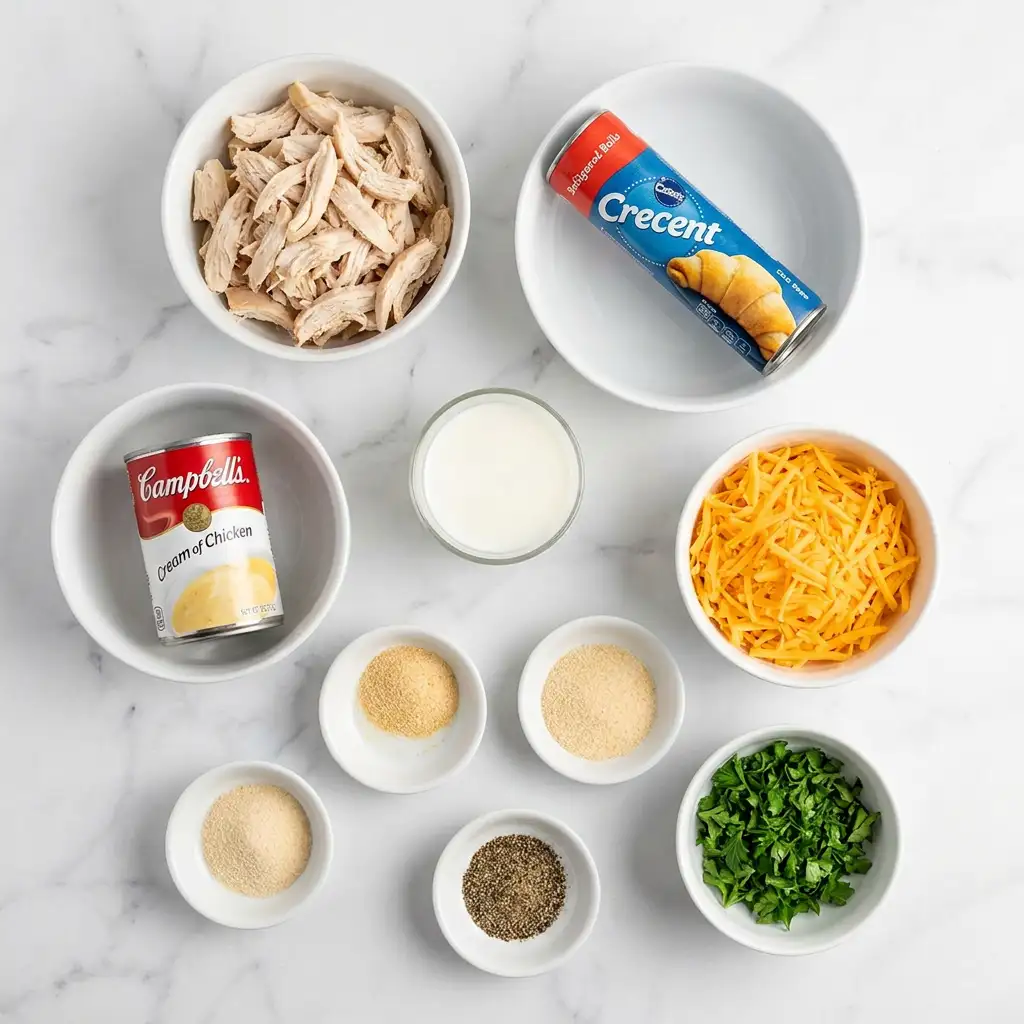 Ingredients for Cheesy Chicken Crescent Bake