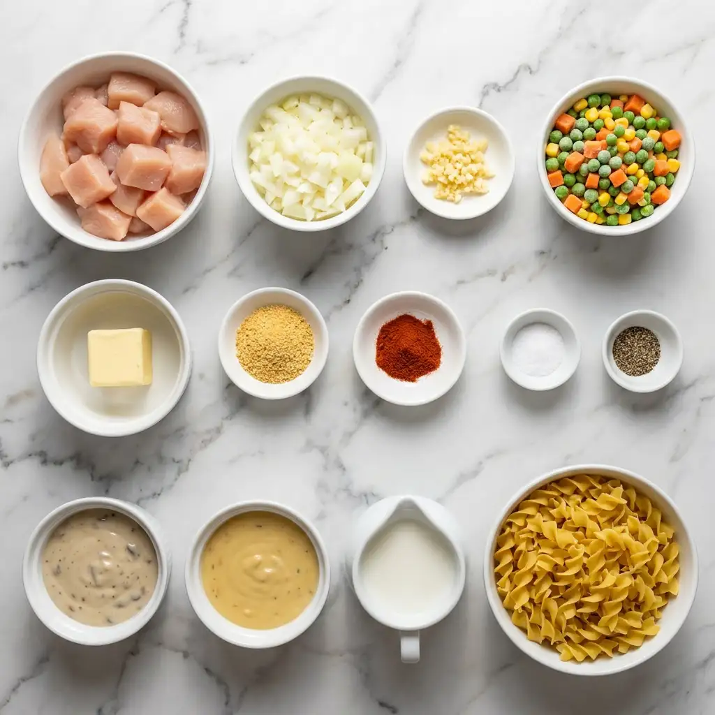 Ingredients for Quick Chicken Pot Pie Pasta