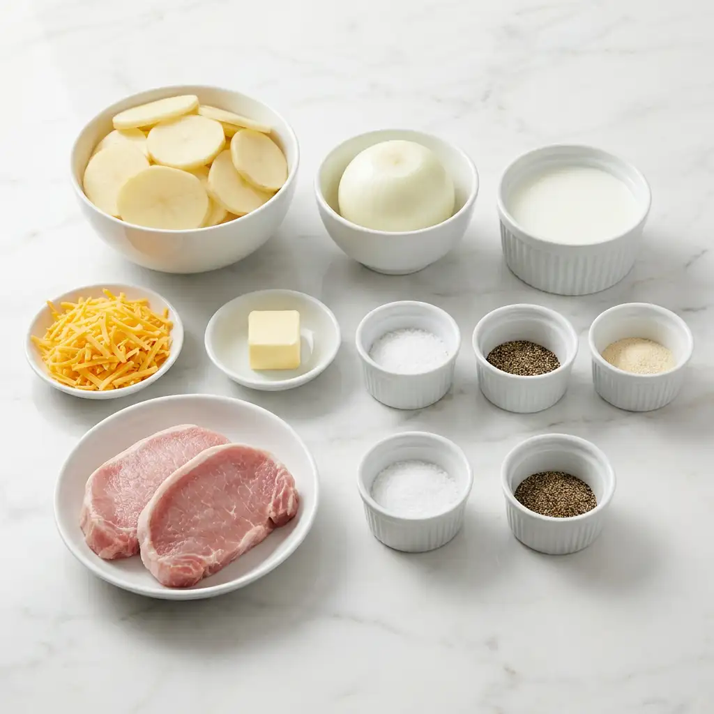 Ingredients for Classic Pork Chops and Scalloped Potatoes