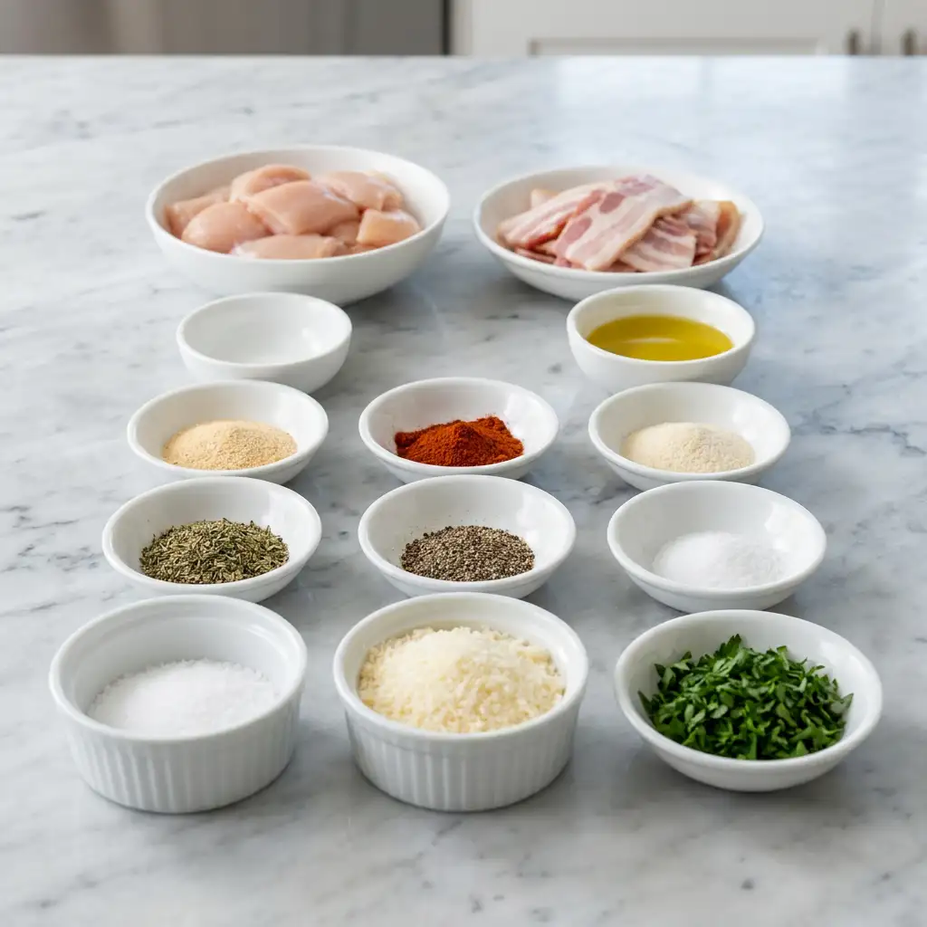 Ingredients for Bacon Wrapped Garlic Parmesan Chicken