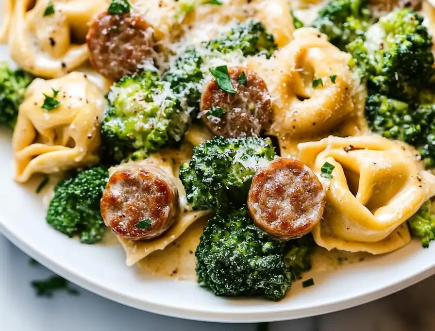 Creamy Garlic Parmesan Tortellini with Sausage and Broccoli