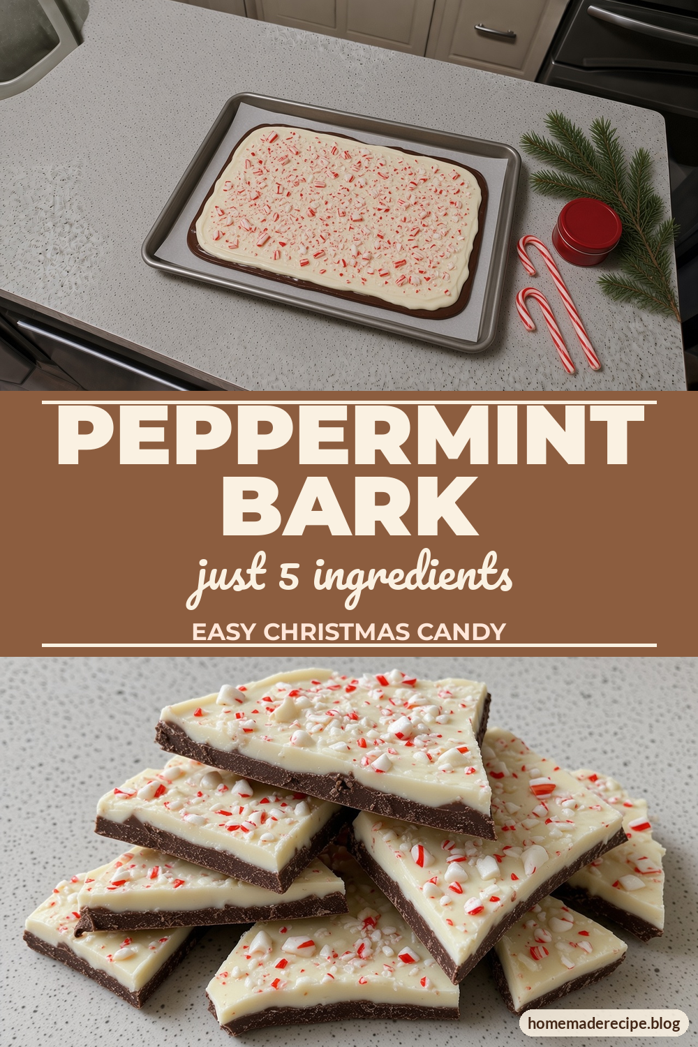 Easy Peppermint Bark (3-Layer Christmas Candy) Pinterest graphic