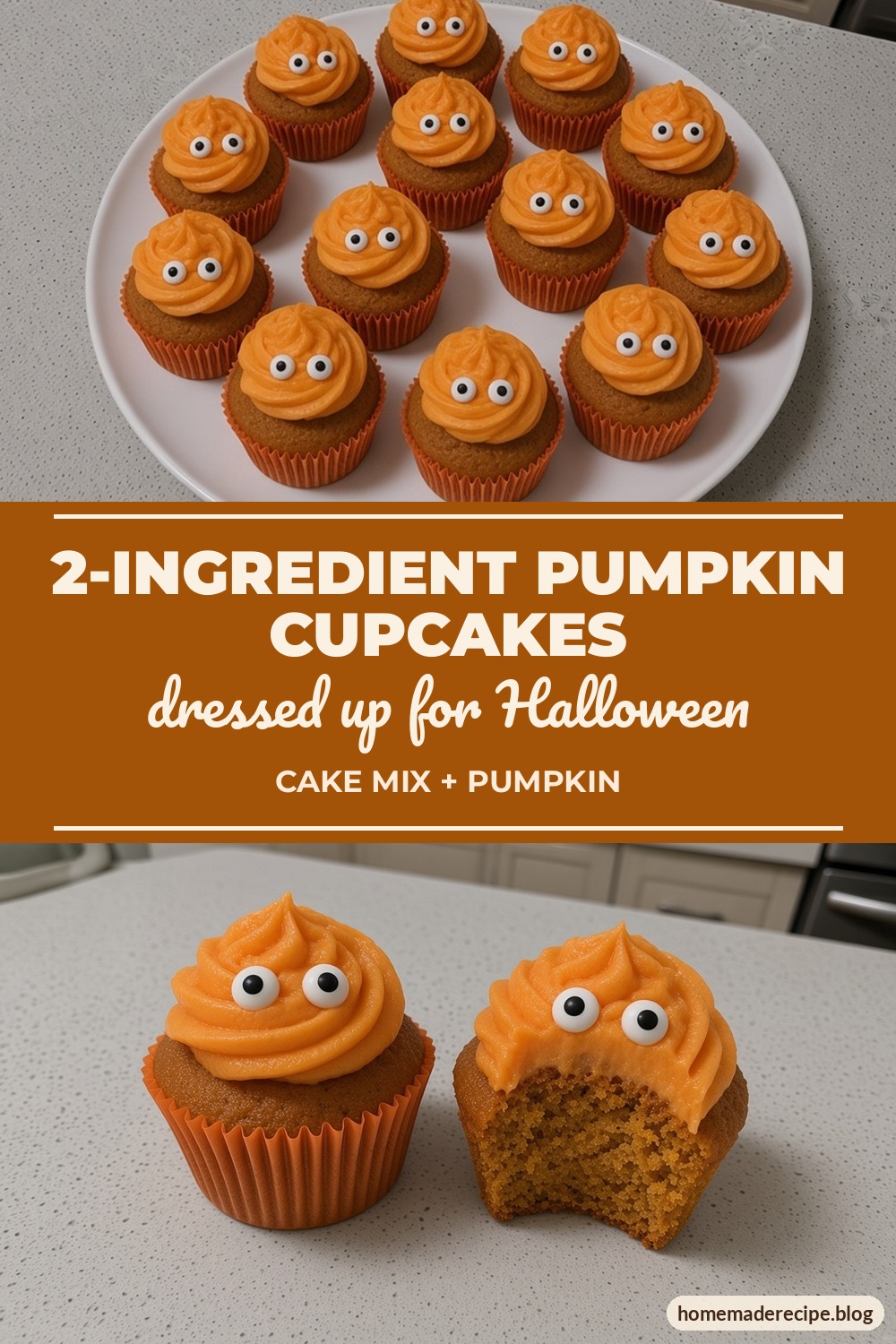 2-INGREDIENT PUMPKIN CUPCAKES pin for Pinterest
